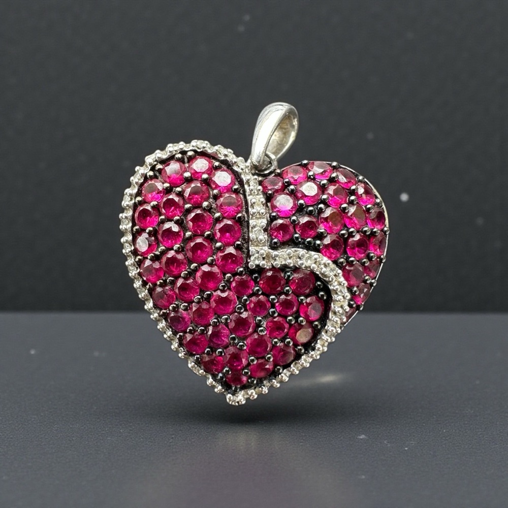 JWBR Sterling Silver Lab-Created Ruby& diamond Heart Pendant